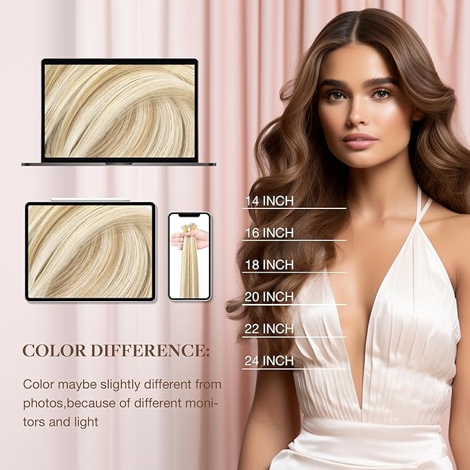 GOO GOO Micro Link Tip Hair Extensions, Real Human Hair, 14inch 50g 50S, Cold Fusion, Invisible Remy, Dark Blonde Highlighted Bleach Blonde