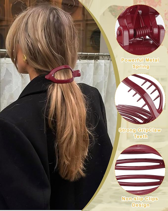 6 PCS French Flat Hair Clips for Women 2 Styles Large Matte Flat Claw Clips Strong Hold No-Slip French Hair Barrettes for Thick Thin Hair(Multicolor 1)