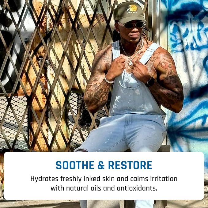 Derm Dude Tattoo Aftercare Brightening Balm | Moisturizing Balm to Heal Protect & Rejuvenate New & Existing Tattoos | Non-Greasy Formula with Dragon's Blood, Shea Butter & St John's Wort, Citrus 2oz