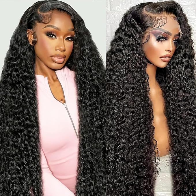 34 Inch 13x6 Lace Front Wigs Human Hair Water Wave 200 Density Human Hair Wig Pre Plucked Curly Wig for Black Women Natural Color