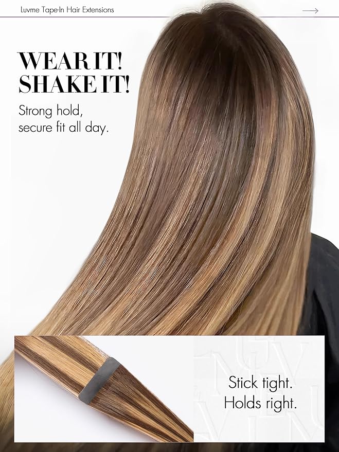 LUVME Invisible Tape in Hair Extensions Human Hair 14 Inch 50g 25pcs Warm Ash Balayage Highlight Straight Double Sided Seamless Tape Extensions