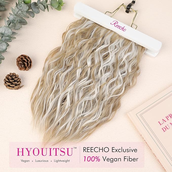 REECHO Clip in Hair Extensions, 4PCS Hair Extensions 12" Short Curly Wavy Blonde hair extensions Invisible Lace Weft Natural Soft Hairpieces for Women – Ash Blonde with Highlights