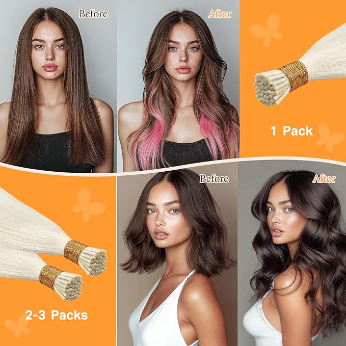 DOORES I Tip Hair Extensions Human Hair, Pearl Blonde 50g/50s 18 Inch, Itip Real Human Extensions Pre Bonded Cold Fusion