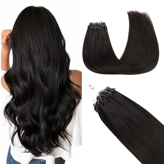 GOO GOO Micro Link Tip Hair Extensions, Real Human Hair, 16inch 50g 50S, Cold Fusion, Invisible Remy, 1B Natural Black