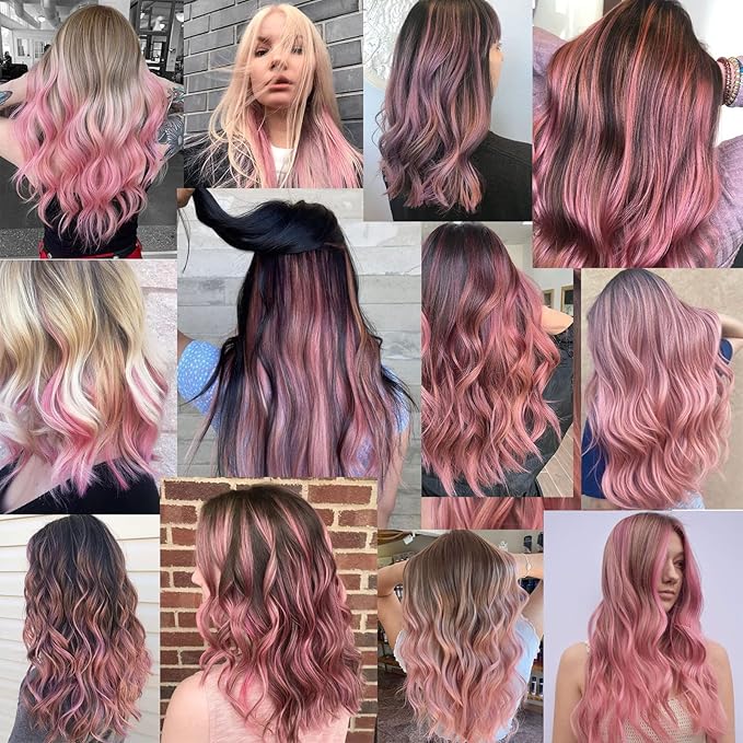 Rhyme 9 PCS Smoke Pink Hairpieces Colored Hair Extensions Clip in/on for America Girls and Women Wig Pieces Princess Party Highlight (Light Pink)