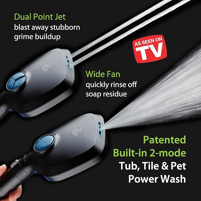 6-way High Pressure 82 Spray Mode Filtered Showerhead Combo - Handheld Shower Head Filters Chlorine to Heal Dry Skin, Revive Hair - Dual Power Wash Cleans Tub, Tile, Pets - Hard Water Softener, Black