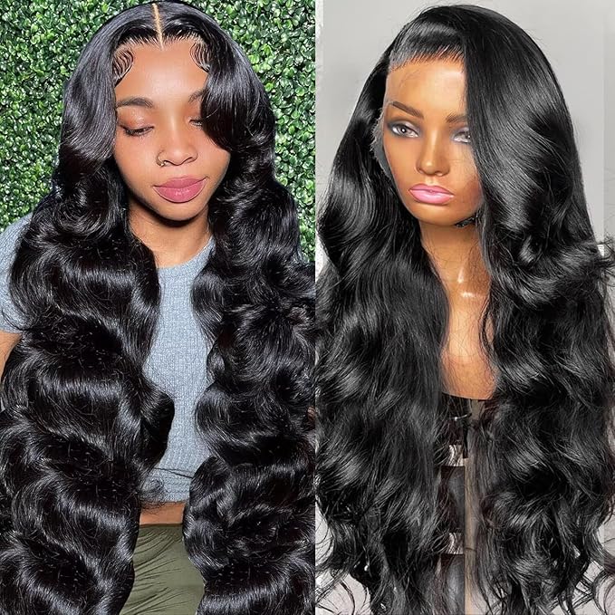 28Inch 13x6 Body Wave Lace Front Wigs Human Hair Pre Plucked with Baby Hair 200% Density Glueless Wigs for Women HD Transparent Lace Front Wigs with Natural Hairline