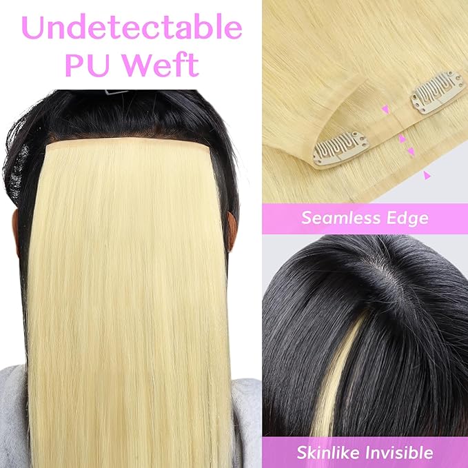 IDN BEAUTY Seamless Clip In Hair Extensions Human Hair, 110g 18 Inch, 613 Blonde Straight Remy Hair Seamless Clip Ins For Black Women PU Weft Invisible Edge 7pcs Thick Enhancement