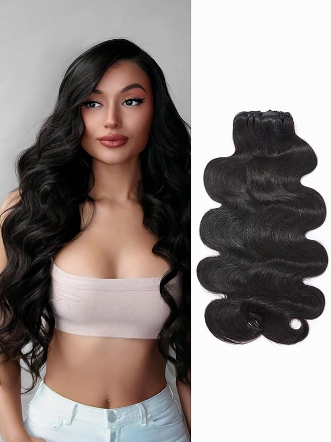 LUVME Invisible Clip in Hair Extensions,Body Wave 14 Inch 2 Pack 220g 12pcs Human Hair Invisible Clip ins Hair Extensions Natural Black Hair for Women