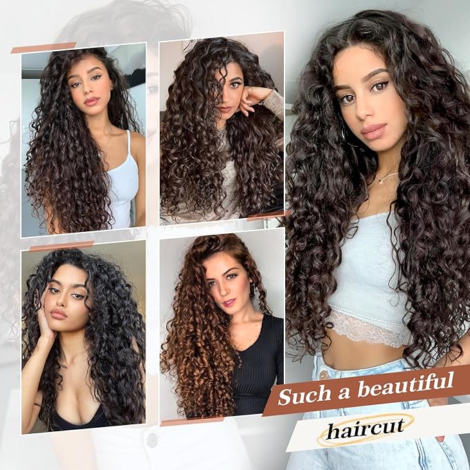 Clip in Hair Extensions, FLUFYMOOZ 4PC 100％ Pure Protein Silk Hair Extensions Long Soft Natural Hairpiece 20 Inch Curly Hair Extension for Women (Black Brown)