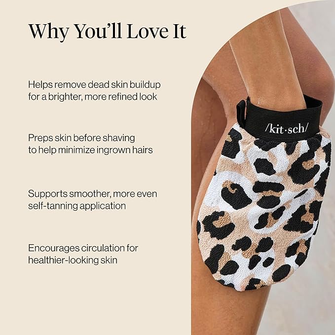 Kitsch Exfoliating Glove – Korean Exfoliating Mitt & Deep Exfoliating Body Scrubber for Shower, Bath | Body Exfoliator, Dead Skin Remover | Skin Care for Smooth, Renewed Skin - 1pc, Leopard