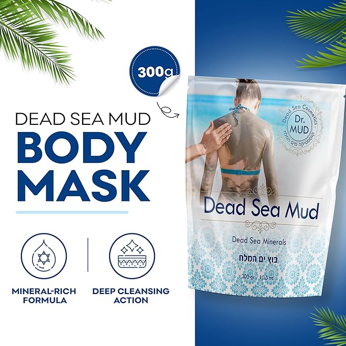 Dr. Mud's Dead Sea Mud Body Mask from Israel, 10.5 Oz – Black Clay Body Treatment with Natural Dead Sea Minerals Deep Cleansing Skin & Beauty Mask – Skin Care Detox Product for Men & Women