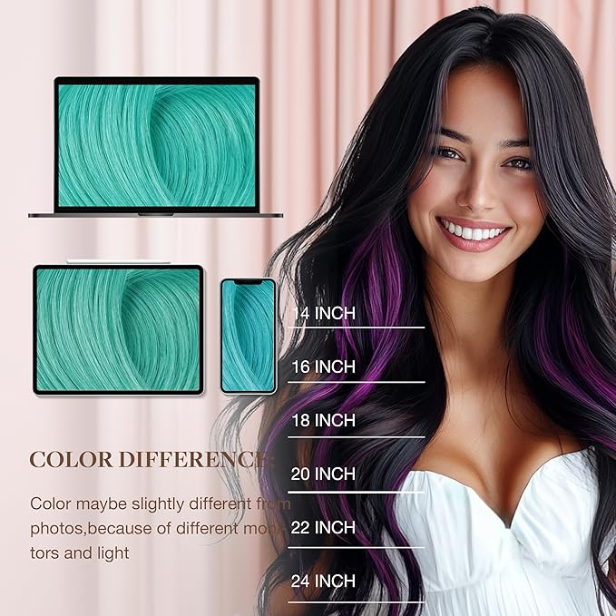 GOO GOO Colored I Tip Hair Extensions, Real Human Hair, 14inch 50g 100S, Cold Fusion, Invisible Remy, Teal Green