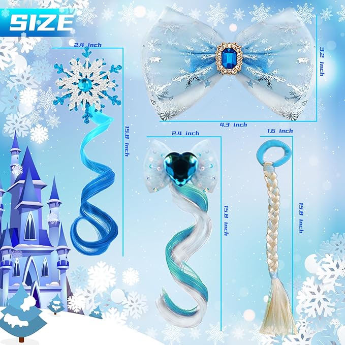 Jomi & Jolly 6 PCS Hair Accessories Set for Girls, Little Girl Colored Hair Tinsel Clips in Extensions, Princess Dress up Wigs, Cute Gifts and Costume Accessories for Little Princess (Blue)