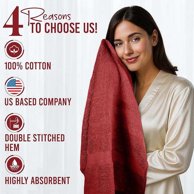 RIVERSIDE 100% Ring Spun Cotton Large Bath Towels Set of 4, 27 x 54 Inches – Quick Dry, Soft & Highly Absorbent Towels for Shower & Bathroom – Luxury 600 GSM Towels for Home, Spa, Gym, Hotel, Red