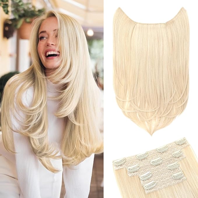 Hair Extensions, 4PCS 18" Clip in Hair Extensions Layered Cut Natural Lightweight Hairpieces with Thinner Softer Invisible Weft for Women - Light Blonde