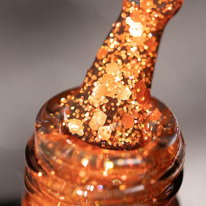 BURANO Glitter Gel Nail Polish - LED UV Curing, Holographic Effect, No Chip Sparkle Gel, Home DIY Nail Salon (Fall LP39)