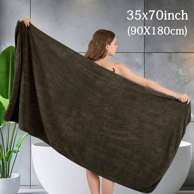 Ycosy 4 Pack Extra Large Microfiber Bath Towels Set,35x70 inches,600GSM,Less Lint Highly Absorbent Super Soft & Quick Dry,Oversized Bath Towels,Perfect for Bathroom Gym Pool,Brown