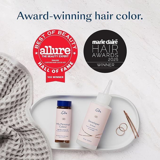 eSalon Permanent Hair Color & Dye Kit - Medium Brown - Personal Colorist for Up To 100% Gray Coverage, All Hair Types - Professional-Grade Ammonia-Free Hair Dye