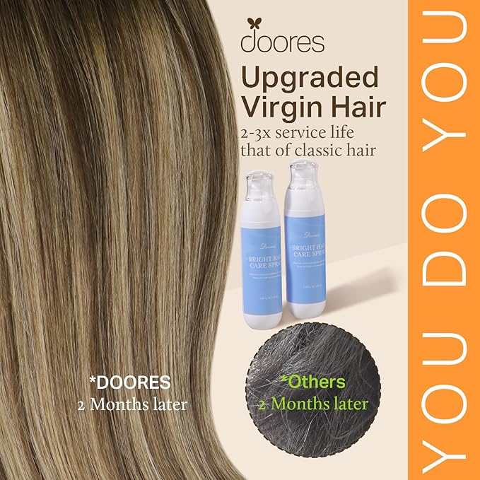 DOORES Micro Loop Hair Extensions Virgin Human Hair, Balayage Chocolate Brown to Caramel Blonde 22 Inch 50g/50s, Invisible Microlinks Real Human Hair Extensions
