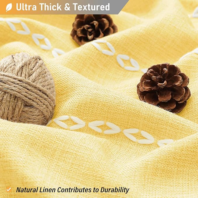 BTTN Boho Farmhouse Shower Curtain - Linen Rustic Heavy Duty Striped Fabric Shower Curtain Set, Bohemian Vintage Country Cloth Shower Curtains for Bathroom, Yellow, 72" W x 72" L (Pack of 1)