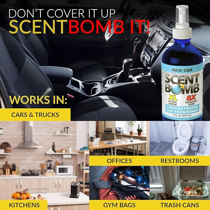 Scent Bomb Air Freshener Spray, Long-Lasting Odor Eliminator for Home & Car, Effective Deodorizer Spray for Kitchen, Bathroom, Fresh Room Spray & Smell Neutralizer, New Car