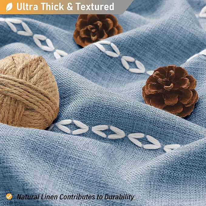 BTTN Boho Farmhouse Shower Curtain - Linen Rustic Heavy Duty Striped Fabric Shower Curtain Set, Bohemian Vintage Country Cloth Shower Curtains for Bathroom, Blue, 72" W x 96" L (Pack of 1)