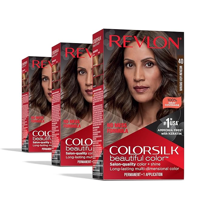 Revlon Colorsilk Beautiful Color Permanent Hair Color, (OLD VERSION) 40 Medium Ash Brown (Pack of 3)