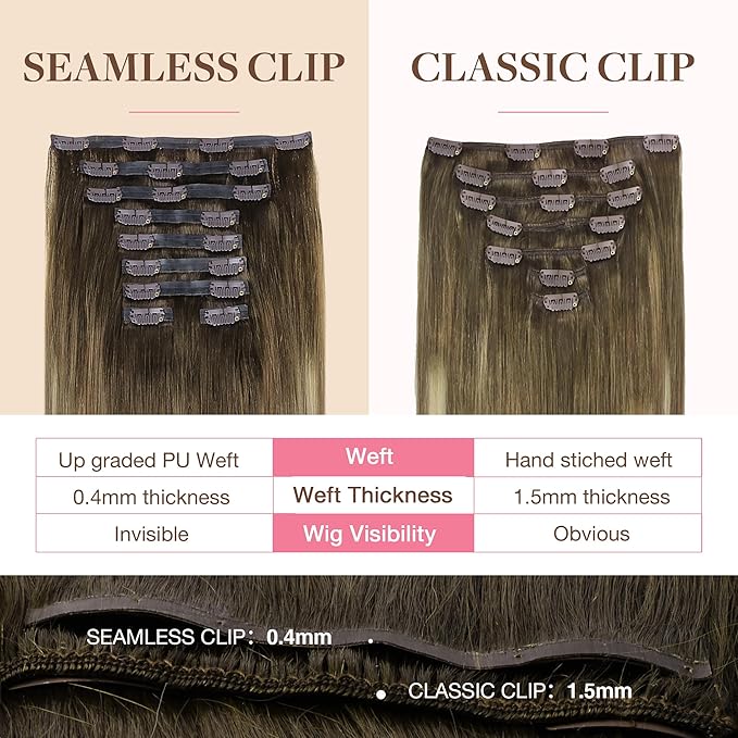 GOO GOO Clip in Hair Extensions Real Human Hair, Remy Human Hair Extensions Clip ins for Women, Natural Human Hair, 14inch 130g 9Pcs, 3/8/613 Balayage Walnut Brown to Ash Brown and Bleach Blonde
