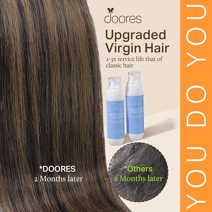 DOORES Seamless Clip-in Hair Extensions, Real Human Hair, Natural Black & Mixed Chestnut Brown, 110g, 7pcs, 20 Inch Straight, Invisi Edge