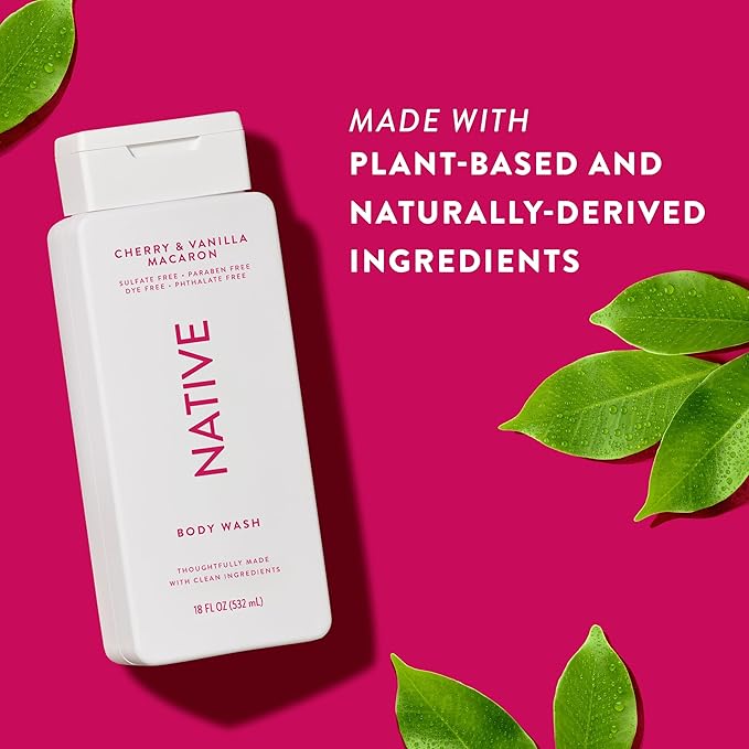 Native Body Wash Contains Naturally Derived Ingredients | For Women & Men, Sulfate, Paraben, & Dye Free Leaving Skin Soft and Hydrating | Cherry & Vanilla Macaron 18 oz