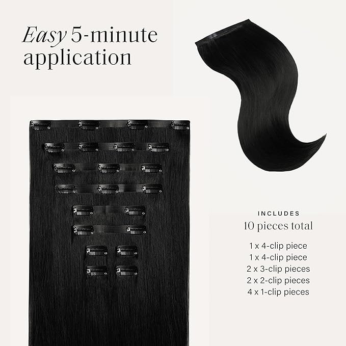 Luxy 100% Remy Human Hair - Seamless Clip-In Hair Extensions - Multi-Dimensional Color for Natural Blending, Adds Volume & Length 50 grams 12" Off Black Seamless
