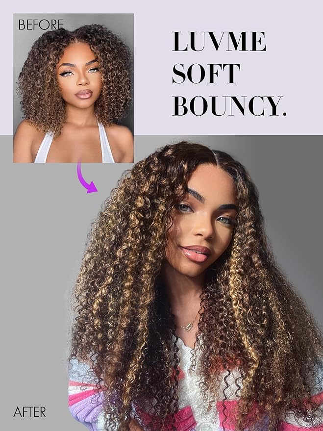 LUVME Clip in Hair Extensions Real Human Hair, Remy Human Hair Extensions Clip ins for Women, #2/27 Extensions, 18inch 135g 9Pcs Kinky Curly Hair