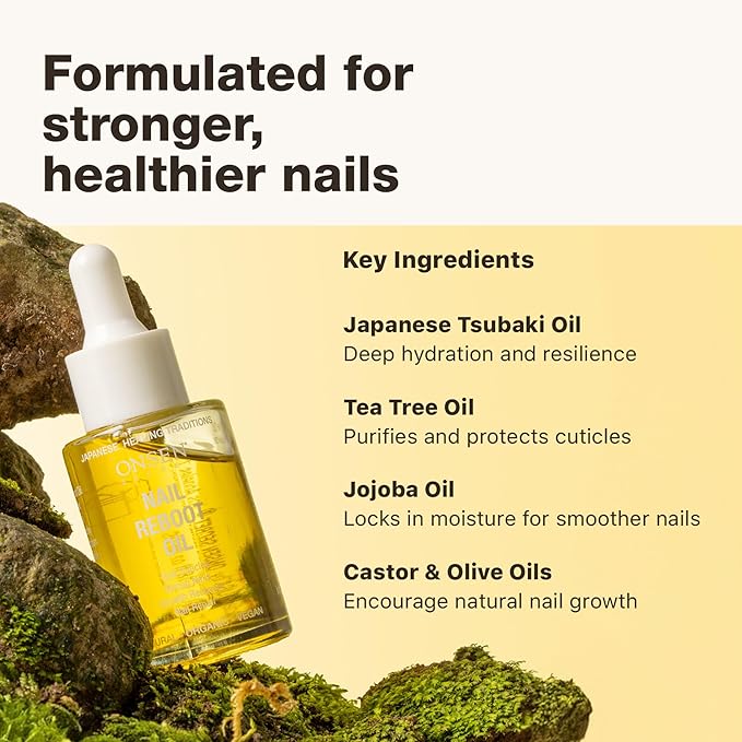Onsen Secret Nail & Cuticle Repair Oil (30ml) - Dry Oil Formula - Japanese Tsubaki, Tea Tree & Jojoba - Strengthens Nails, Repairs Cuticles, Hydrates Skin & Hair - Natural & Vegan