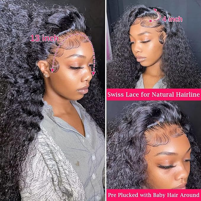 Manorshen Deep Wave Lace Front Wigs Human Hair 13x4 Lace Frontal Wigs for Women Glueless Transparent Lace 180% Density Wigs Pre Plucked with Baby Hair Natural Hairline