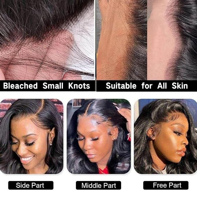 13x6 Body Wave Lace Front Wigs Human Hair Pre Plucked 180 Density Virgin Real Human Wig 3x Longer Lifespan HD Lace Frontal Wigs Human Hair for Women (Natural Black, 22inch)