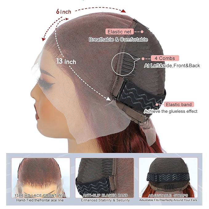 22 Inch Reddish Brown Wig Human Hair 13x6 Body Wave Lace Front Wigs HumanHair 200% Density HD Transparent 33# Lace Frontal Wigs Pre Plucked With Baby Hair Brownish Red Wig For Women