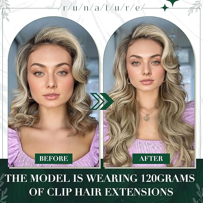 RUNATURE Human Hair Clip in Extensions Straight, Remy Clip in Hair Extensions Real Human Hair for Women, Remy Brazilian Hair, 16 Inch 50g 3pcs #8P60 Ash Brown Highlight Platinum Blonde