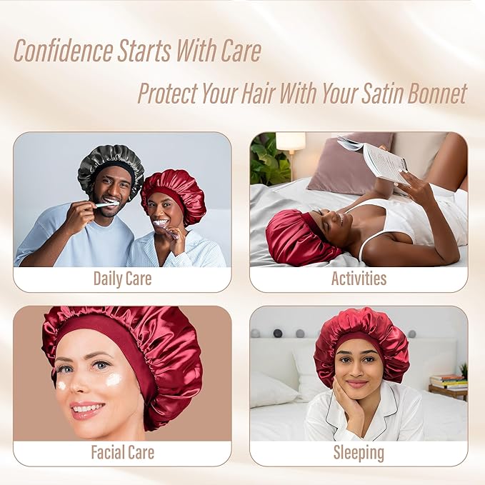 CAPLORD Double Sided Satin Bonnet for Sleeping - Adjustable Silk Sleep Cap for Women and Men