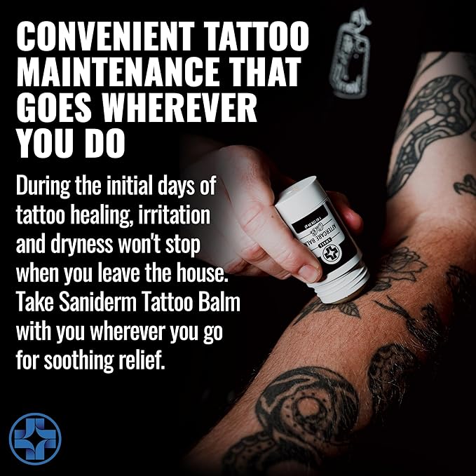 Saniderm Original Tattoo Aftercare Balm - Large (2.2 oz) – Petroleum-Free, Fragrance-Free Natural Tattoo Moisturizer Made with Hydrating Shea Butter – Heals New Tattoos, Rejuvenates Old Tattoos