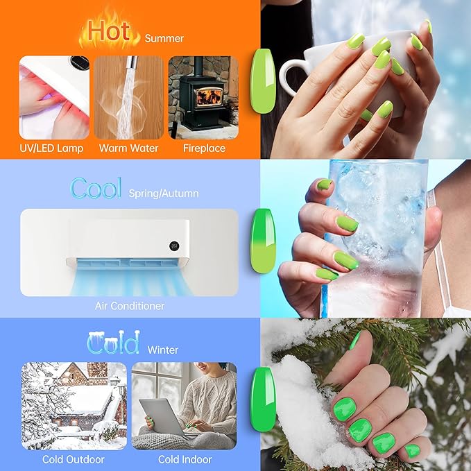 YTD Likomey Color Changing Gel Nail Polish,15ml Light Yellow To Bright Green Mood Temperature Change Colors UV Nail Varnish,Fall Winter Thermal Salon Quality UV Color Manicure Gel,HEMA Free WB433