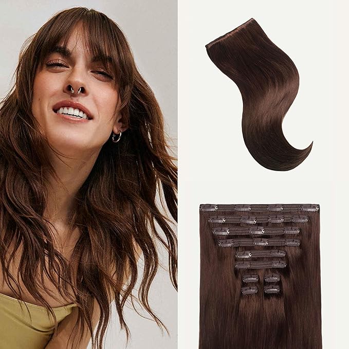 Luxy Hair 24" Chocolate Brown Classic Clip-In Hair Extensions (240 grams) 100% Remy Human Hair, Natural,Volume, 10-Piece Set, Blends Easily