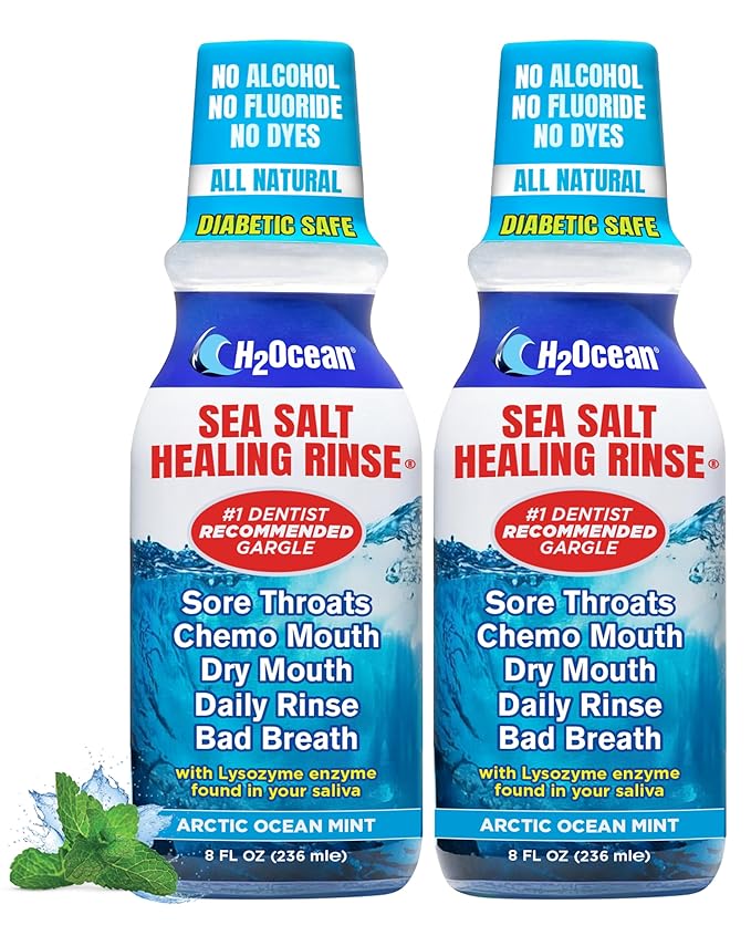 H2Ocean Healing Rinse Mouthwash - Great Tasting Sea Salt & Xylitol Mouth Wash for Fresh Breath & Dry Mouth - Alcohol & Fluoride Free - Arctic Ocean Mint 8oz (Pack of 2)