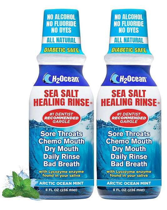 H2Ocean Healing Rinse Mouthwash - Great Tasting Sea Salt & Xylitol Mouth Wash for Fresh Breath & Dry Mouth - Alcohol & Fluoride Free - Arctic Ocean Mint 8oz (Pack of 2)