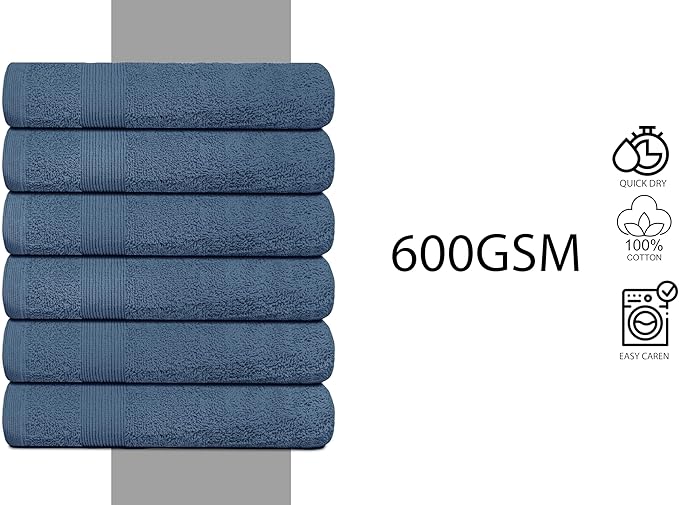 Premium Hand Towels Pack of 6 (16" x 30”) 100% Combed Ring Spun Cotton | Highly Absorbent Hand Towels Set | Ultra Soft for Home, Gym & Spa (Slate Blue)