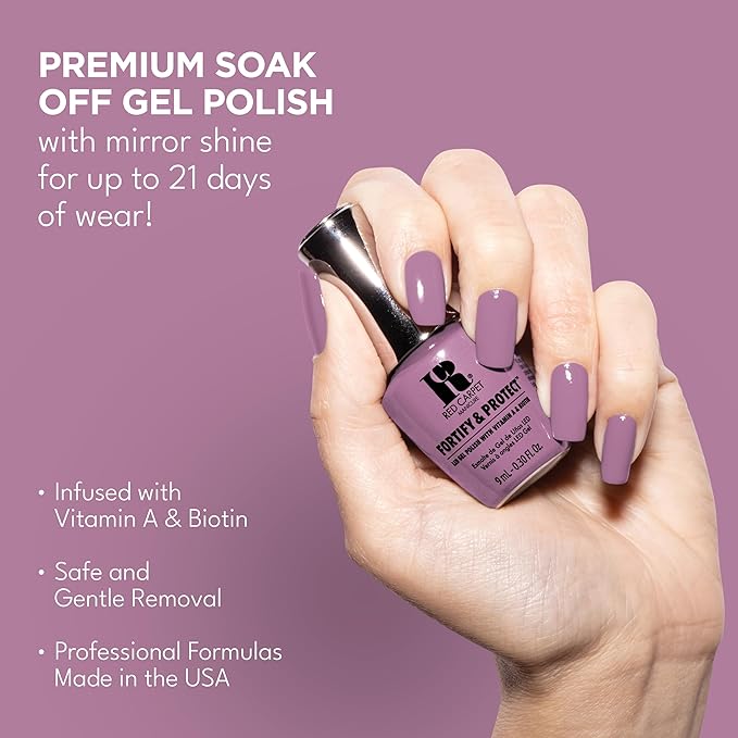 RC Red Carpet Manicure Fortify & Protect Soft Purple Crème Gel Polish for Strong, Healthy Nails - Infused with Vitamin A & Biotin - (Lavender Skies) Led Nail Gel Color, 0.3 Fl Oz
