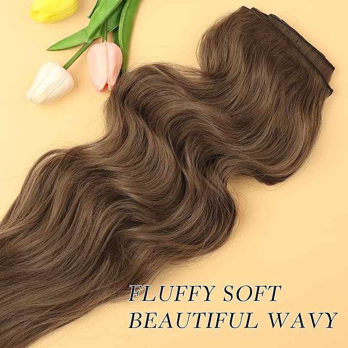 NAYOO Clip in Hair Extensions for Women 20 Inch Long Wavy Curly Chestnut Brown Hairpieces Full Head Synthetic Hair Hairpieces(6PCS,Chestnut Brown)
