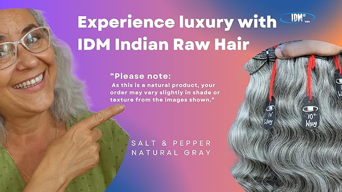 Salt & Pepper/Natural Gray-100% Natural Indian Virgin Raw Hair Extensions.Natural color unprocessed and not treated with any kind of chemicals (10" Wavy Salt & Pepper)