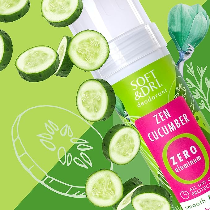 Soft & Dri Zen Cucumber Aluminum Free Deodorant, 3 oz, Smooth and Clear Stick, pH Balancing Minerals, 3 Pack