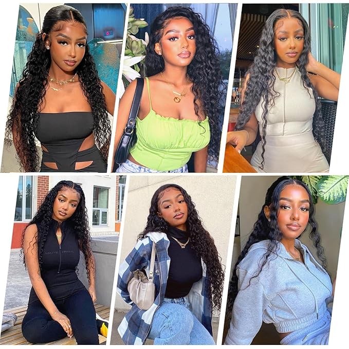 LICHANG Deep Wave 4x4 Transparent Lace Front Wigs Human Hair for Black Women Pre Plucked 180% Density Nature Color 20 Inch